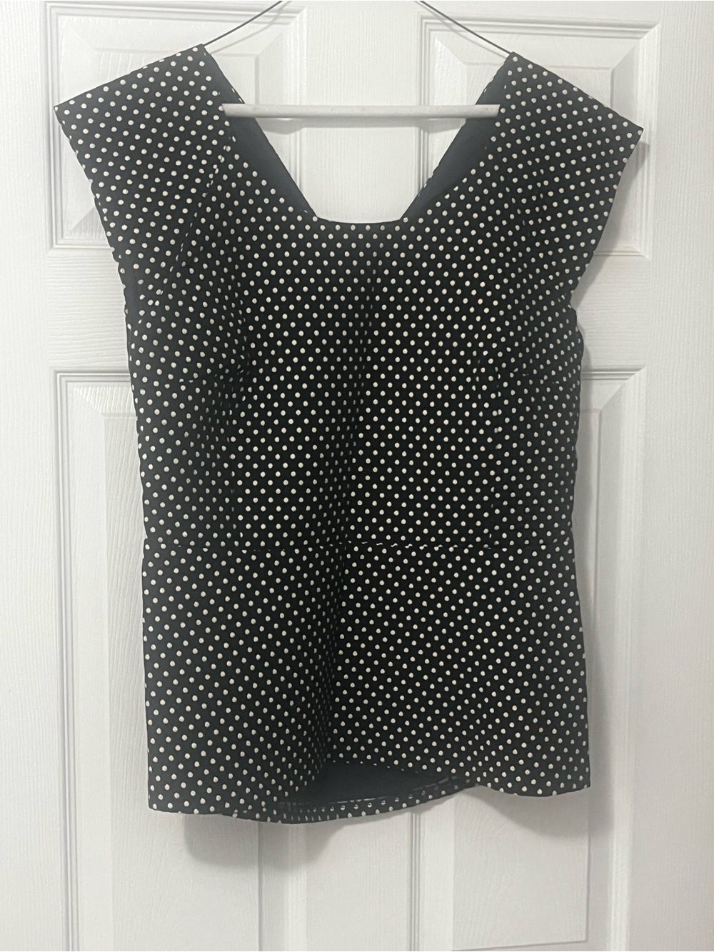 Banana Republic Black and White Polka Dot Square-Neck Cap Sleeve Top